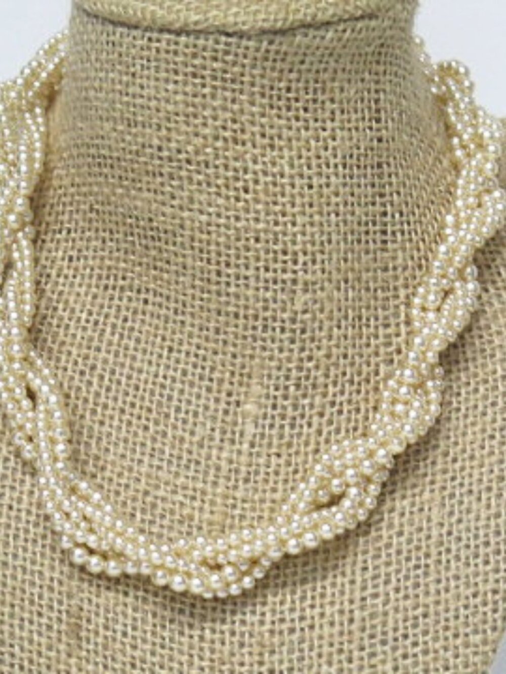 Multi Strand Faux Pearl Necklace Twisted Rope Gold Tone Clasp Classic Statement